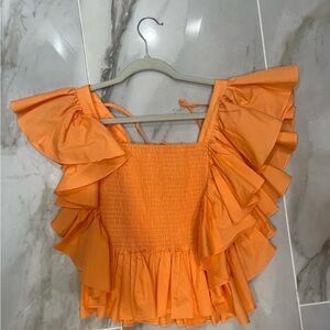 Misa Los Angeles Orange Ruffled Blouse
